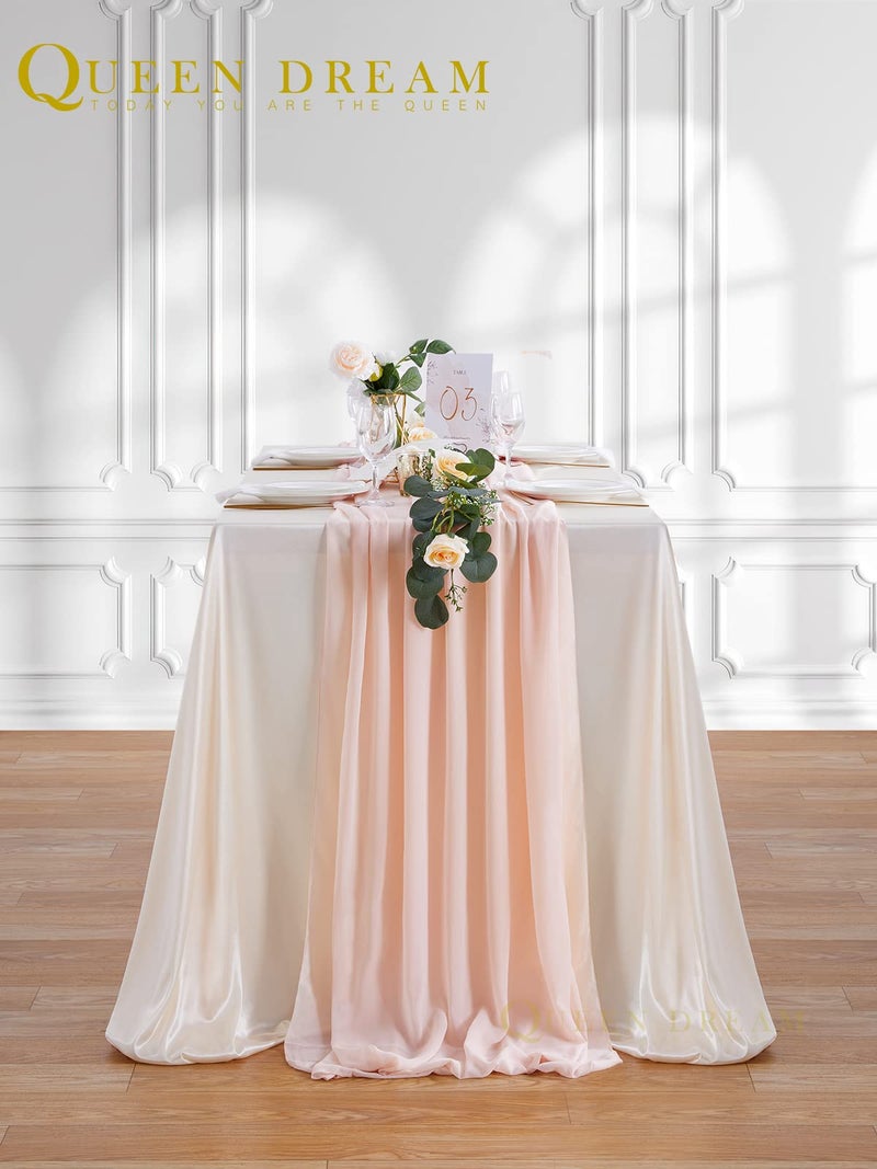 QueenDream 10Ft Light Peach Sheer Chiffon Table Runner 27 x 120 Inches Rustic Wedding Table Runner Overlay for Wedding Birthday Party Decoration - Image 2